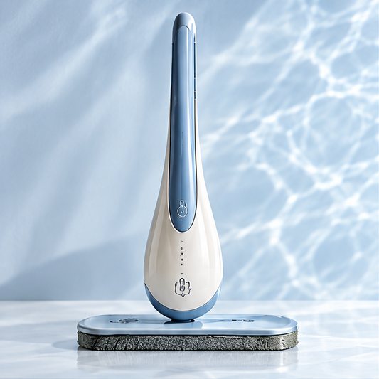 Spray mop shown wet wiping a floor