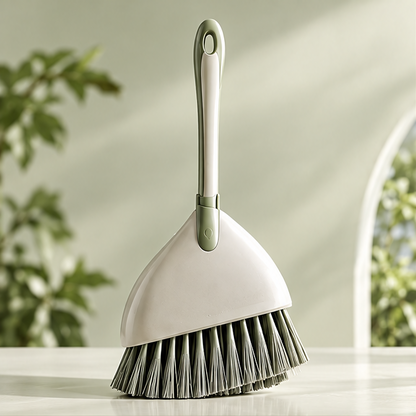 Cream-and-green broom with dense bristles shown without text