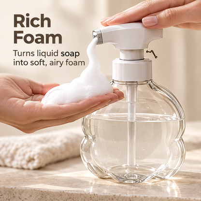 Foaming soap pump dispensing foam into a palm