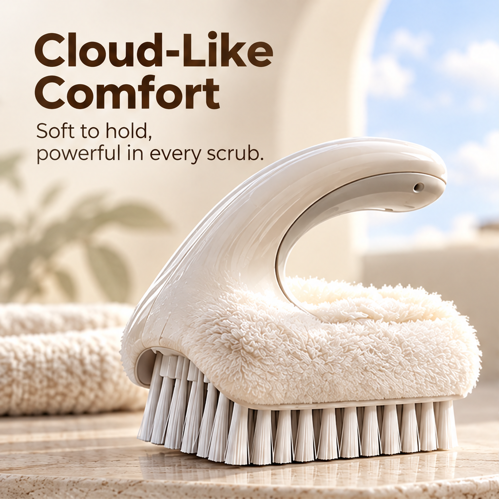 Close-up of the cream brush bristles and textured head