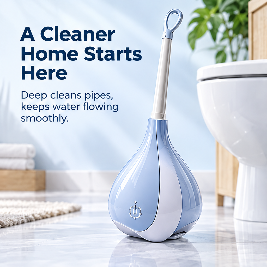 Front view of the teardrop brush holder and long handle in a bathroom