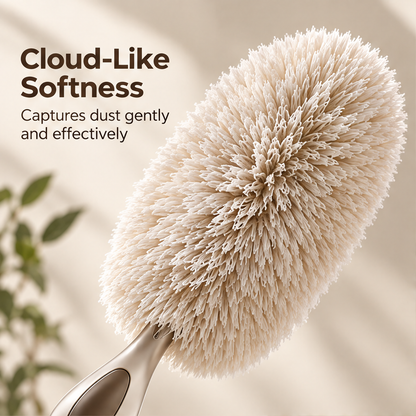 Full view of the cream duster and its all-around fibre head