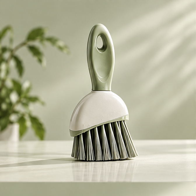 Sage green hand brush with cream head and dense bristle tufts