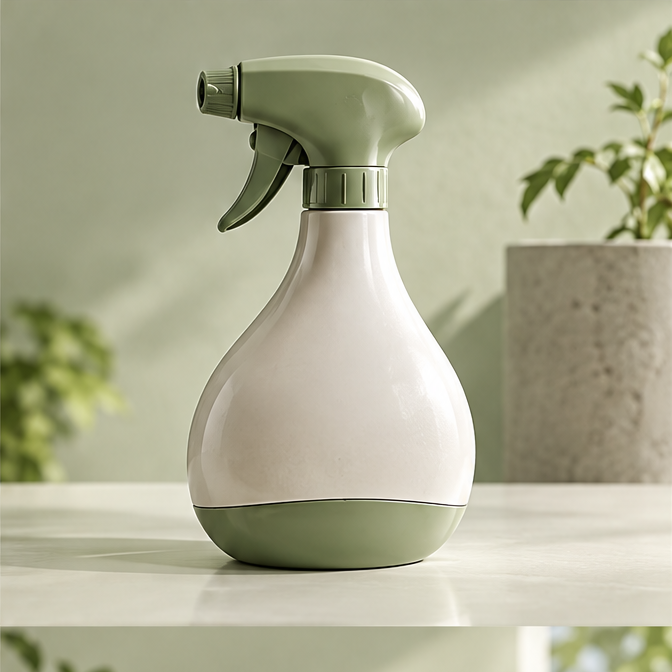 Green-and-white trigger spray bottle standing upright