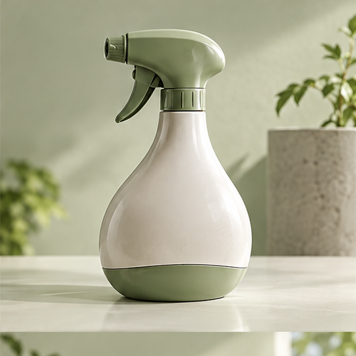 Green-and-white trigger spray bottle standing upright