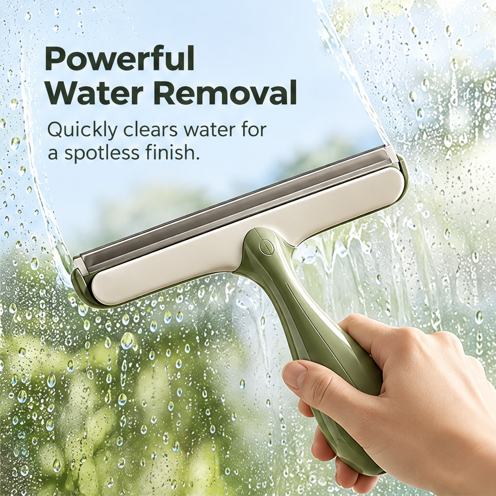 Front view of the sage squeegee and cream T-shaped head