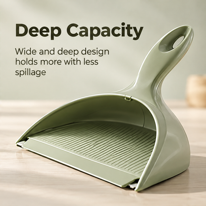 Close-up of the deep dustpan tray and ridged interior