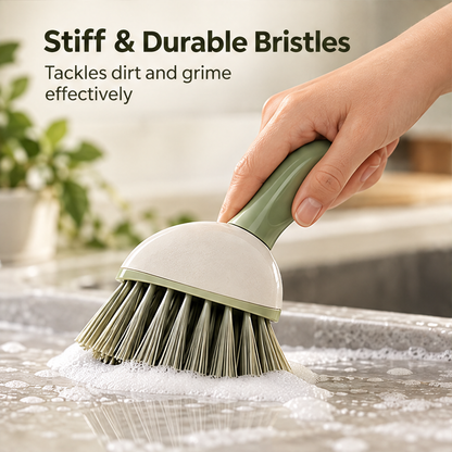 Hand brush hanging from the opening in its handle