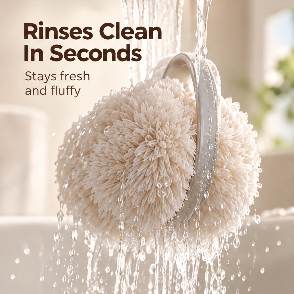 Handled cleaning sponge wiping a wet surface with suds