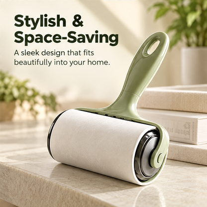 Used adhesive sheet being peeled away from the lint roller